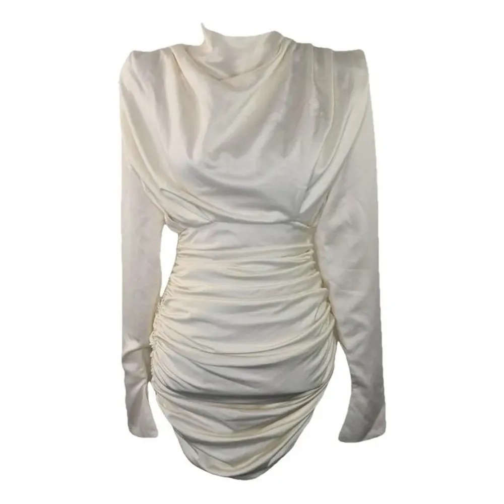 House of Cb Giorgiana ivory satin draped mini dress small
